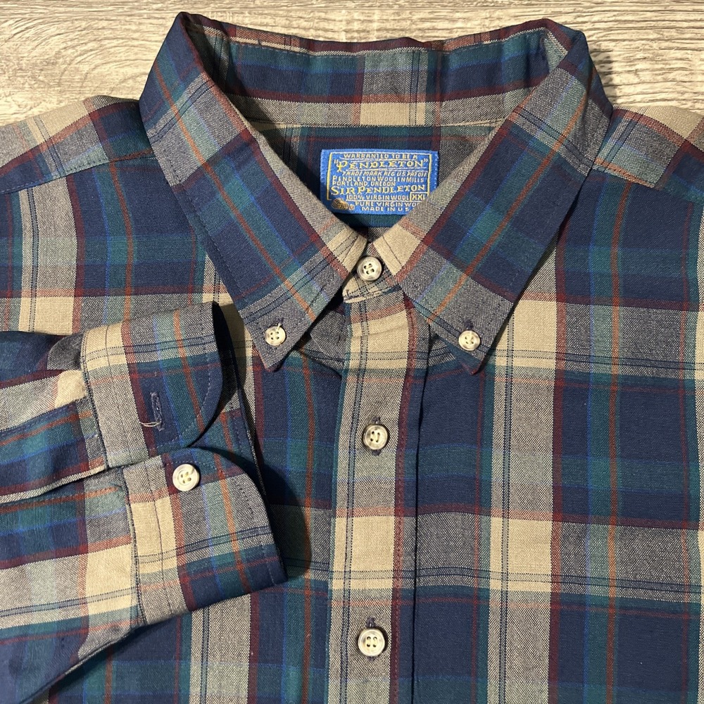 Vintage Sir Pendleton Worsted 100% Virgin Wool Plaid Shirt Made In USA Size 2XL